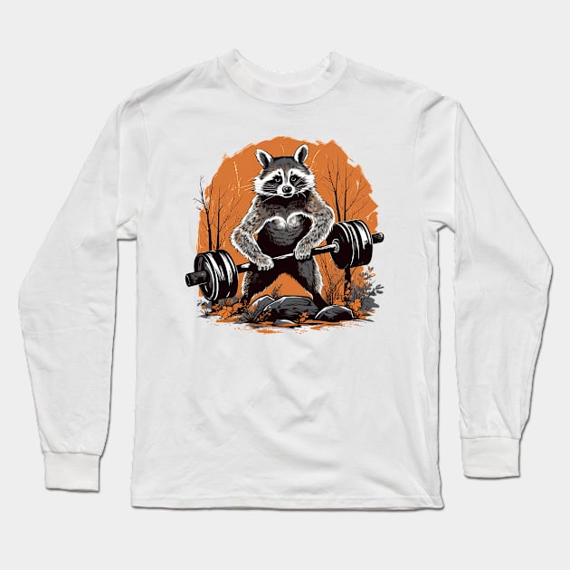 raccoon lifting weight Long Sleeve T-Shirt by boxermaniac